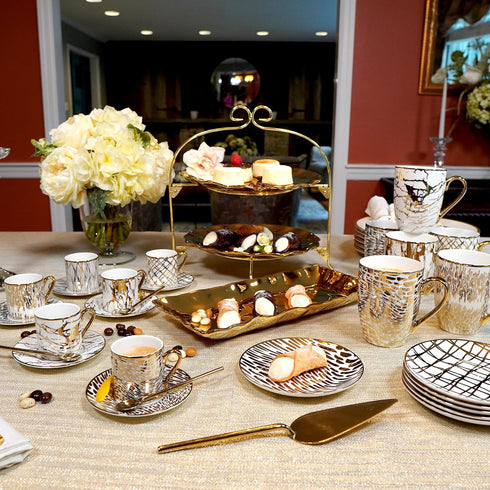 Set Matrix Gold Porcelain Coffee & Tea Mug Premium Fine Porcelain with Elegant Gold-Plated Finish, Luxury Drinkware