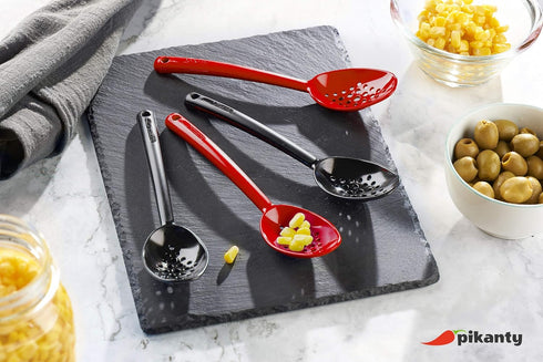 Small 7-Inch Slotted Serving Spoons, Pack of 4, Perfect for Olives, Pickles & Condiments, Sturdy & Versatile