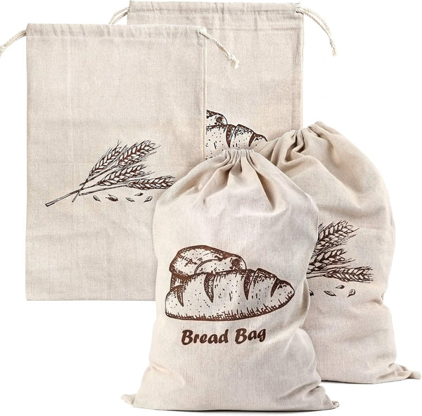 Augshy Linen Bread Bags for Homemade Bread Container, 4 Pcs 17.5 X11.5