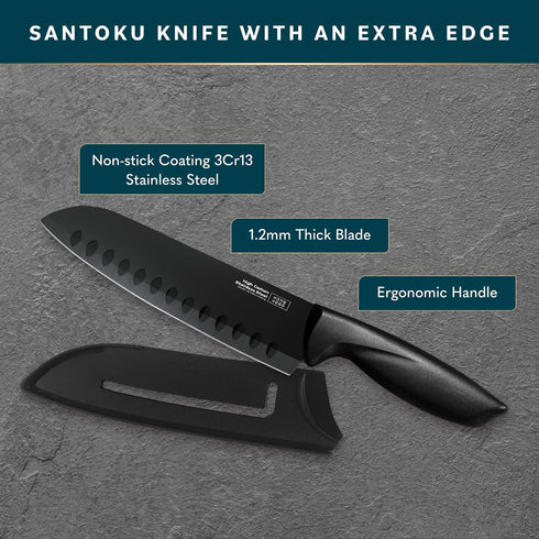 Home Hero 2 Pcs Santoku Knife - High Carbon Stainless Steel Chopping Knife with Ergonomic Handle (Black)