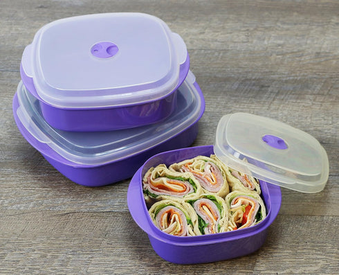 Reston Lloyd Adjustable Microwave Storage Set with Vent on Lids, Multiple Sizes, Purple