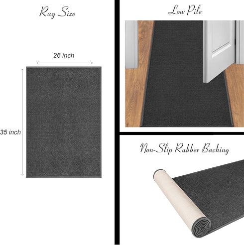 Ottomanson 26" x 35" Laundry Room Rug - Non-Slip Mat for Laundry & Mudroom - Durable and Easy to Clean (Navy)