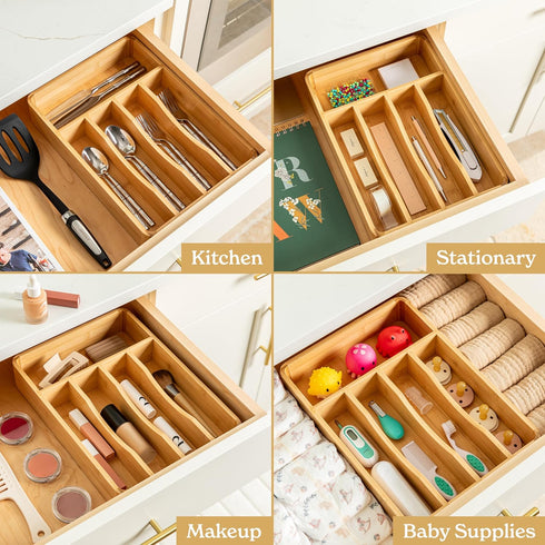 SMIRLY Bamboo Silverware Organizer for Drawer, Kitchen Utensil Organizer, Flatware & Cutlery Tray for Kitchen Drawers