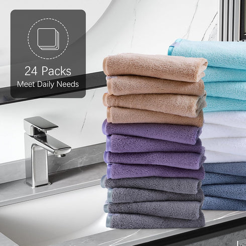 Cosy Family 24 Pack Set 12 12 inches, Soft Washcloths - x Quick Drying - Highly Absorbent Coral Velvet Fingertip Towel