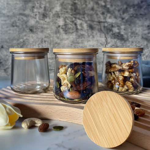 24 5 oz Oui Yogurt Jar Lids - Pcs Oui Lids - Made of Natural Bamboo Wood, with Silicone Sealing Ring and Oui Yogurt Jar