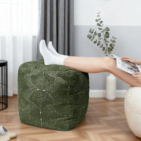 18"x18"x18", AELS Unstuffed Boho Textured Pouf Cover, Organic Modern Mid Century Rainbow Tufted Storage Bean Bag Cubes