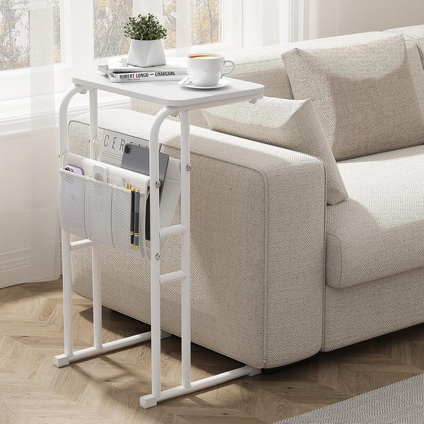 Olldide C-Shaped End Table with Storage Bag, Side Table for Living Room