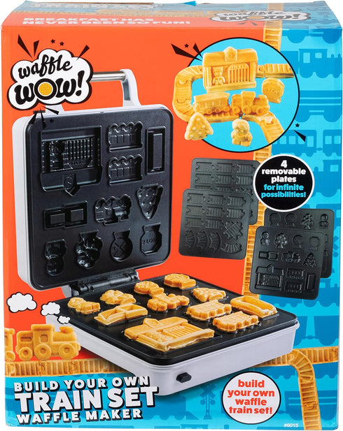 Train Set Waffle Maker - Build Waffle or Pancake Tracks, Electric Nonstick Waffler Iron with 4 Removable Plates