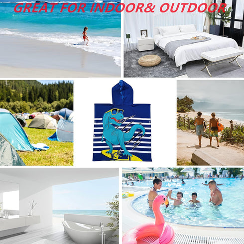 3-10 Dinosaur Beach Towel with Hood for Years Boys and Girls Hooded Towels Bath Robe for Kids