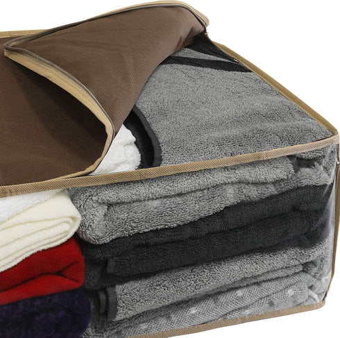 Simple Houseware 3 Pack Foldable Closet Organizer Clothing Storage Box with Clear Window, Brown