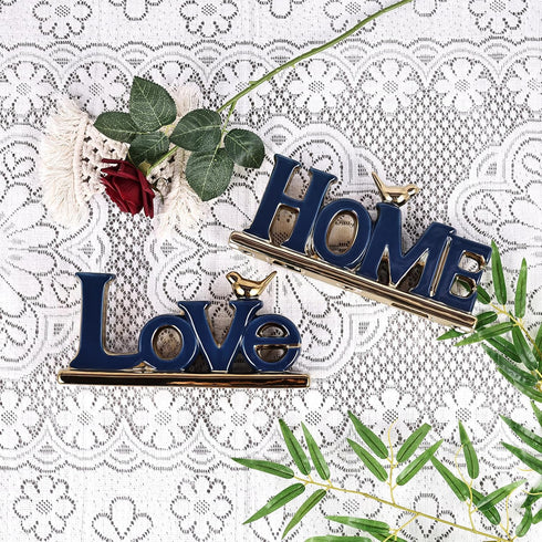 Love Sign Decor,Blue and Gold Room Decor Aesthetic, Knick Knack Shelf,Gold Bird Decor, Boho Bookshelf ,Abstract Gold