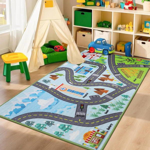 BEQHAUSE Kids Rug City Life, 32"x60" Educational Road Traffic Kids Rug 2pcs,