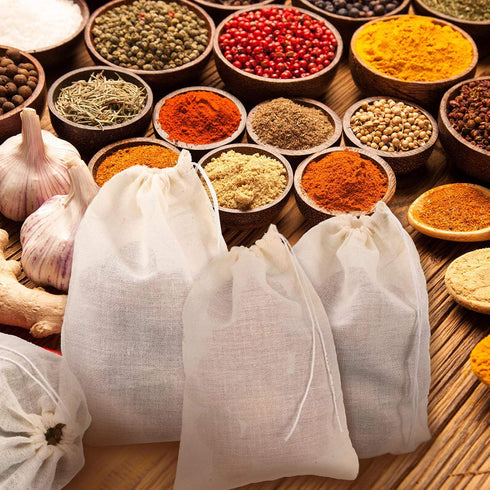 Boao 24 Pieces Spice Bags for Cooking - Reusable Empty Tea Bags, Drawstring Muslin Bags (3 x 4 Inch)