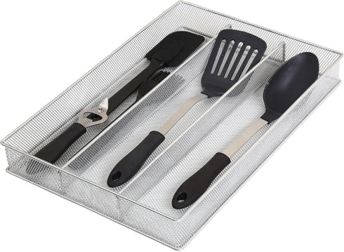 YBM Home Metal Silverware Organizer for In-Drawer Cutlery Storage, 3 Compartment Mesh Flatware Tray for Kitchen Utensils