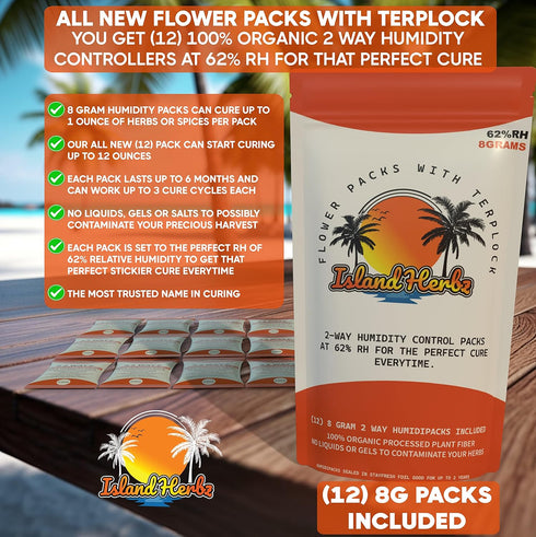 (12) Pack Of 100% Organic 62% 8 Gram 2 Way Humidity Controllers Are Essential For Preserving Your Herbs Profile And Freshness by Island Herbz