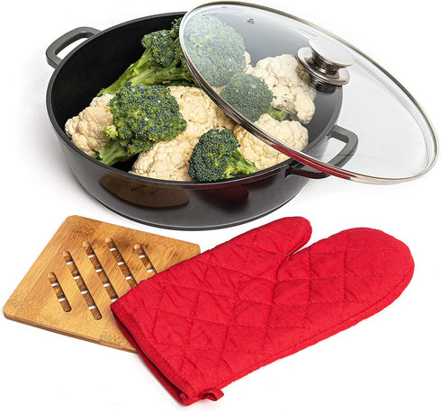 Moss & Stone 12 Inch Large Skillet with Lid, 5 Quart Nonstick Deep Frying Pan, Dishwasher & Oven Safe, PFOA Free
