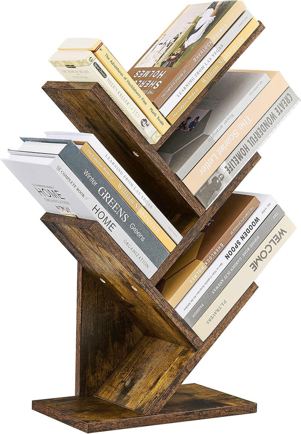 Hoctieon 4 Tier Tree Bookshelf, Free Standing Bookcase, Modern Book Storage Organizer for Home Office