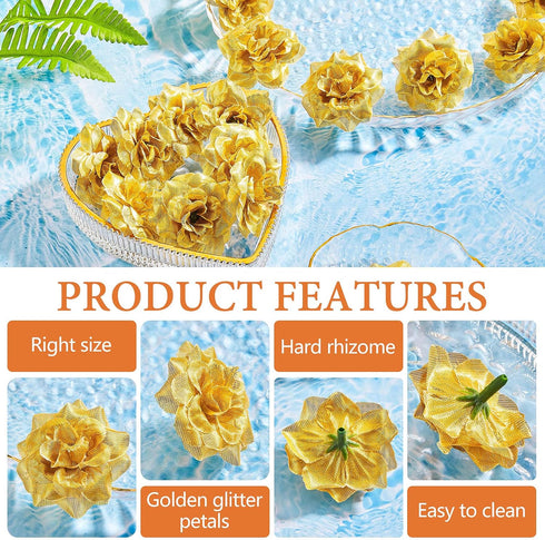 Syhood 100 Pieces Gold Artificial Roses Head Bulk, Small Silk Fake Rose Buds for Decoration and DIY Crafts