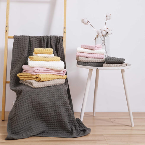 Sets 100% (1 1 1 YiLUOMO Grey Waffle Towels Cotton Highly Absorbent Quick Dry Towels for Bathroom Bath Towels, Hand