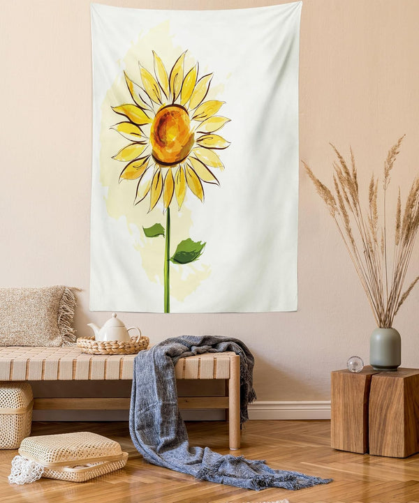 Lunarable Flower Tapestry, Summer Sunflower Watercolor Artwork, 23" X 28" Fabric Wall Hanging Decor
