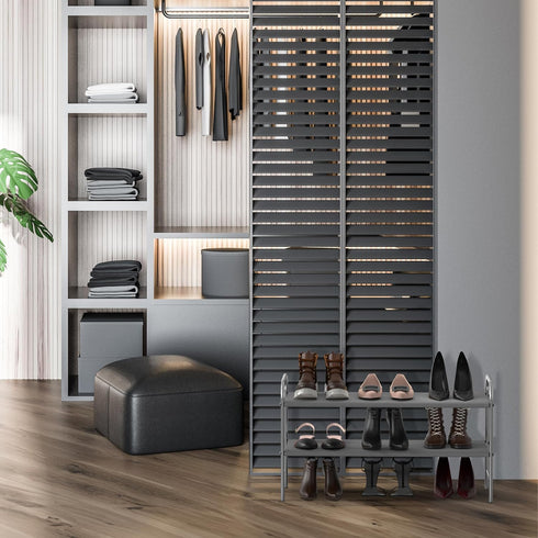 2-Tier Simple Houseware Shoe Rack Storage Organizer, Grey
