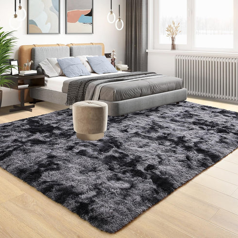 Tepook Soft Fluffy Area Rug, Modern Shaggy 3x5 Fuzzy Rug for Bedroom, Non-Slip Dark Grey Indoor Nursery Decor