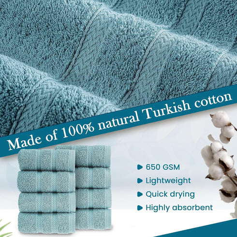 8 Pack (8 650 100% 8 HALLEY Turkish Premium Washcloths Pieces) GSM Highly Absorbent Super Soft Cotton - Washcloths