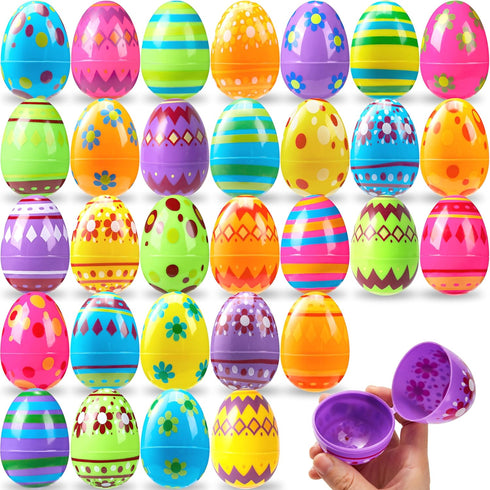 JOYIN 3.15Inch Printed Plastic Eggs Colorful, Fillable Empty Eggs Bulks for Easter