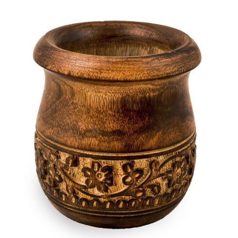 3.5 GoCraft Wooden Carved Mortar and Pestle | Grinder for Herbs, Spices and Kitchen Usage, Natural Mango Wood Engraved