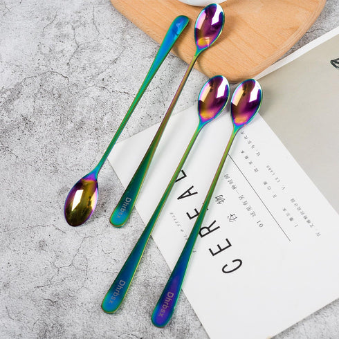 Long-handled Ice Tea Spoon, Cocktail Stir Spoons, Stainless Steel Coffee Spoons, 9 Inch Iridescent Scoop