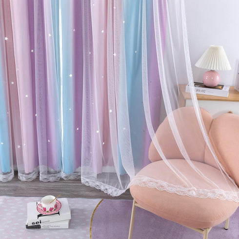 84 Inches Grommet W34 L84 2 Set XiDi Kids Curtains Long for Girls Bedroom Nursery Rainbow Blackout Curtains Unicorn
