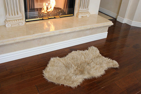 Nouvelle Legende Faux Fur Sheepskin Rug, Single, Soft Plush Accent Rug, 23" x 40", Brown