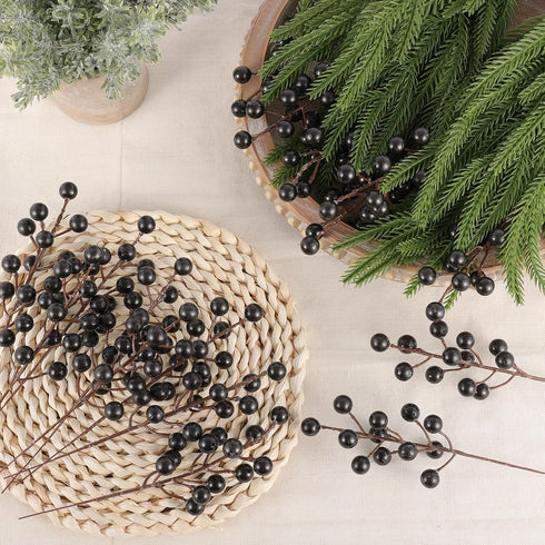 40 (40, Rowfad Pcs Artificial Berry Stems Branches, Halloween Black Faux Holly Berries Picks Ornaments for Christmas