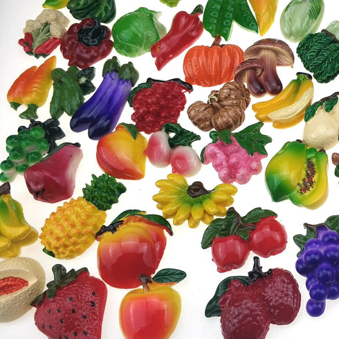 Random 12Pcs Creative 3D Resin Fruit Vegetables Fridge Magnets - Funny Cute Decoration Accessories for Office School