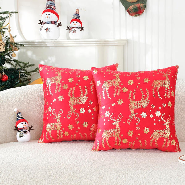 TAOSON Pack of 2,Gold Christmas Pillow Covers Velvet Cozy Soft Bronzing Snowflake Deer