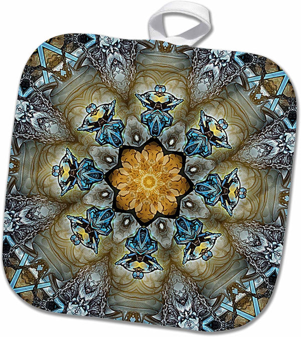 3D Rose Matar Mandala Pot Holder, 8" x 8"