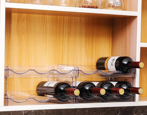 IEEK Plastic Stackable Bottle Storage Holder Rack, Free-Standing Organizer for Kitchen Cabinet, 2 Pack