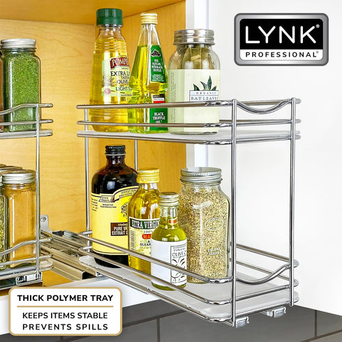 4-3/8 inch 2 LYNK PROFESSIONAL Pull Out Spice Organization for Cabinets - Wide Spice Rack for Inside Cabinets, Slide