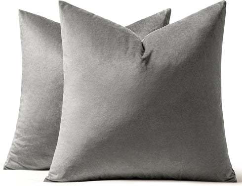 24x24 Inch Set 2 MIULEE Euro Sham Velvet Pillow Covers, of Large Square Decorative Pillows -Grey Super Soft for King