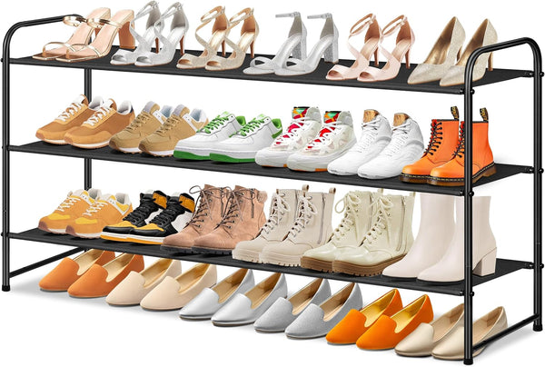 SLEEPING LAMB Long 3-Tier Shoe Organizer for Closet, Stackable Wide Shoe Rack