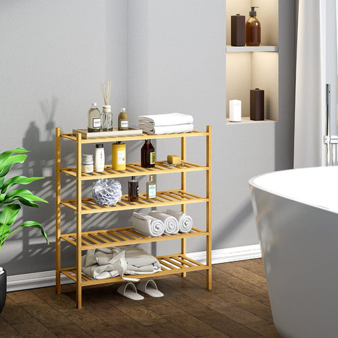 5-Tier Closet BMOSU Bamboo Shoe Rack Premium Stackable Shoe Shelf Storage Organizer for Hallway Living Room Entryway