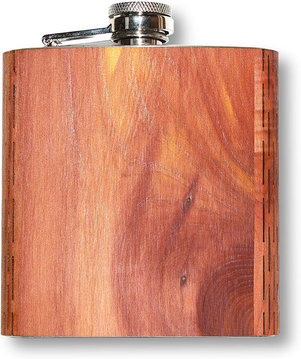 WUDN 6 oz. Wooden Hip Flask Stainless Steel Body Real Aromatic Cedar