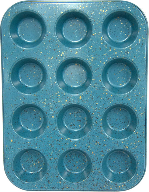 casaWare Mini Muffin Pan 12 Cup Ceramic Coated Non-Stick (Blue Granite) by casaWare