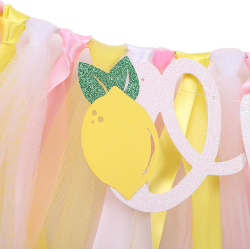 1st One Person Lemon Banner - Birthday High Chair Decor, Smashed Cake Photo Props, Piece Skirt