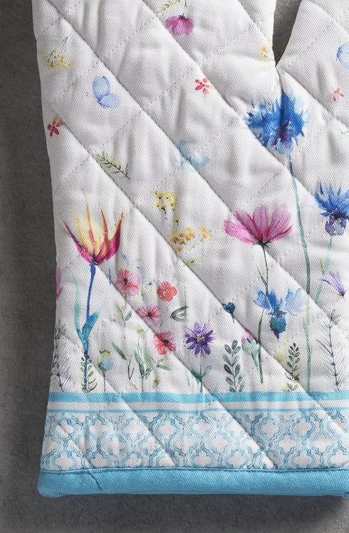 Maison d' Hermine 100% Cotton Oven Gloves - 7" x 13", Heat Resistant, BBQ Cooking Gloves, Flower in The Field