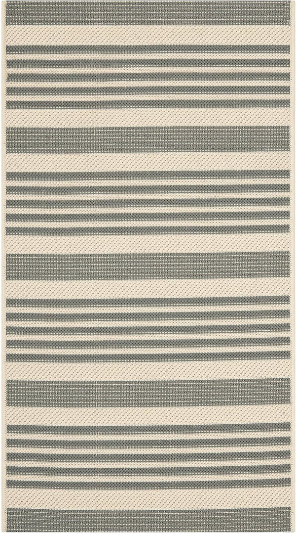 SAFAVIEH Courtyard Collection Accent Rug - 2' x 3'7", Grey & Bone, Stripe Design, Non-Shedding, Easy Care,