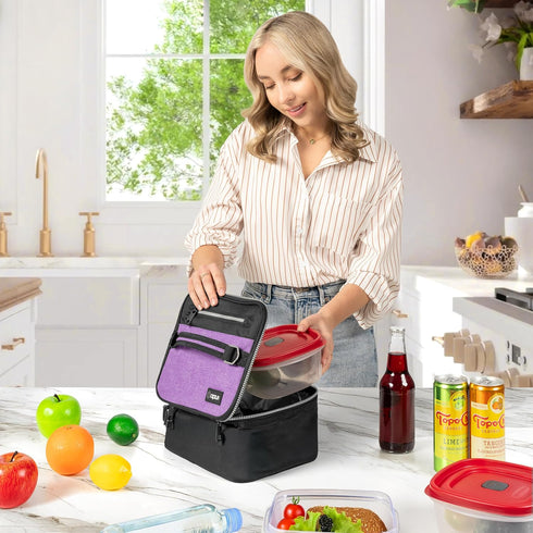 opux Insulated Lunch Box for Men Women Adult, Compact Lunch Bag for Kids, Soft Lunch Cooler Bag in Heather Purple