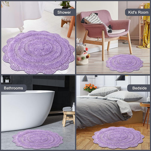 Chardin Home Lavender Crochet Bathrug, 100% Cotton Round Bathmat, 24 Inch Diameter, Handcrafted