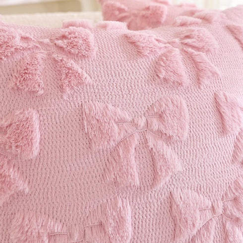TAOSON Pack 2,Valentines 18x18 inch of Day Decoration Blue Cute Bow Soft Plush Faux Fur Jacquard Throw Pillows Soft