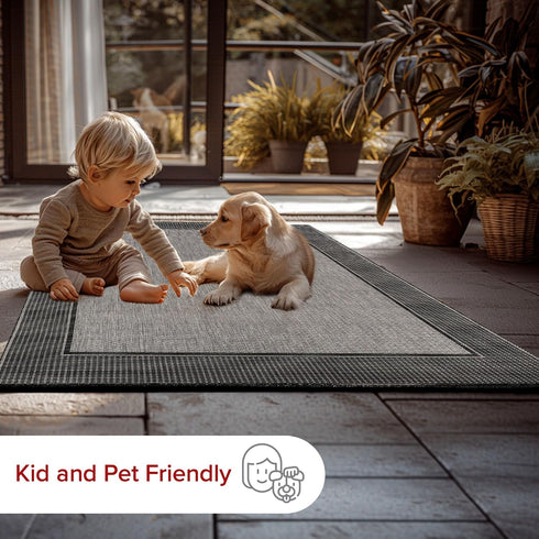 nuLOOM Gris Bordered 2x3 Indoor/Outdoor Accent Rug, Grey/Black for Living Room, Patio, Kitchen